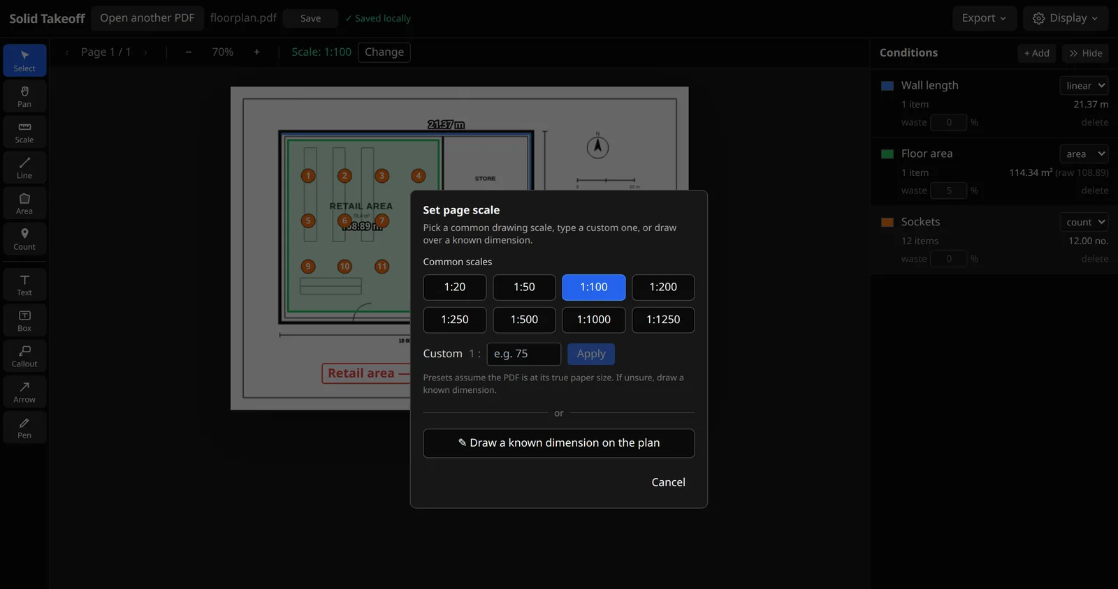 Set page scale dialog with common drawing ratios